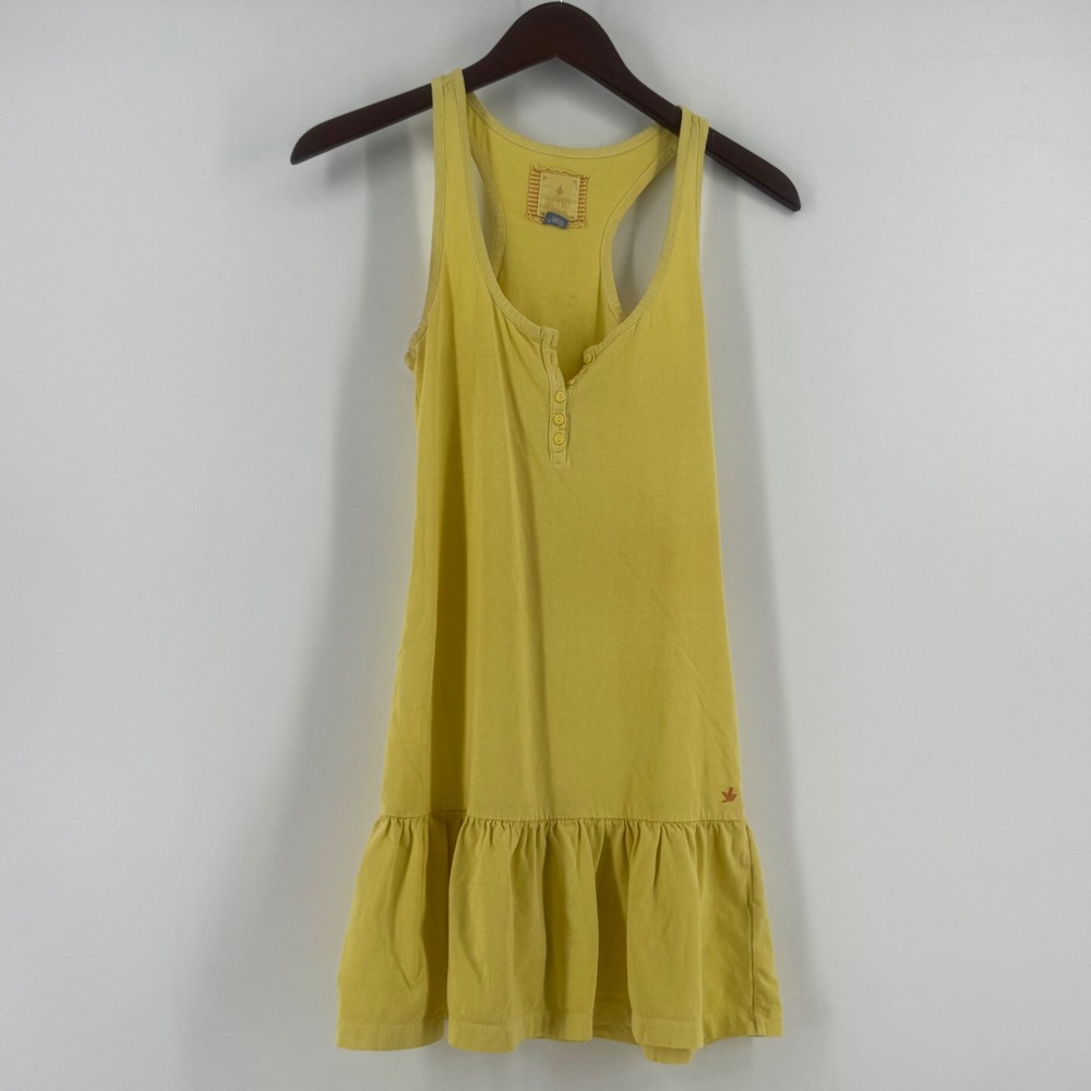 Aerie Yellow Henley Racerback Drop Waist Ruffle Mini Tank Dress Womens‎ XS